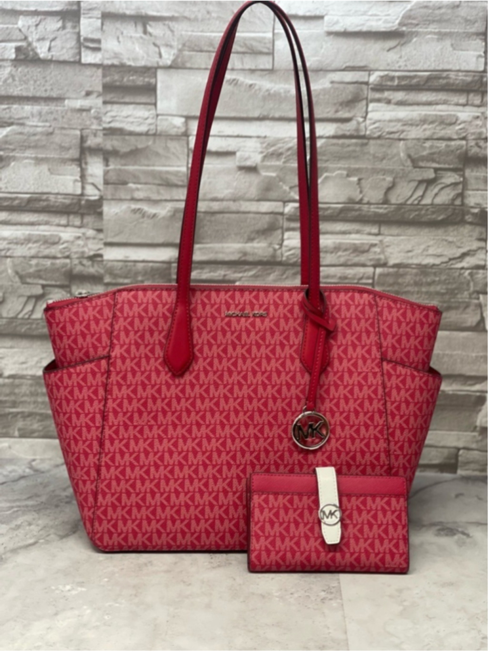Michael Kors Marilyn Tote & Matching Wallet MK Logo Dark Raspberry - Picture 5 of 16
